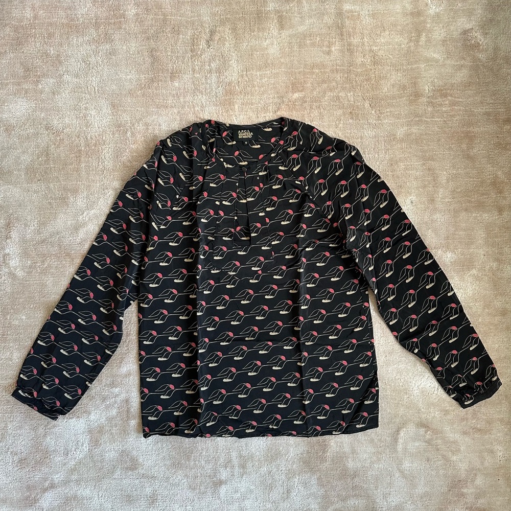 APC x Vanessa Seward print top with unique 70s neckline - size Medium